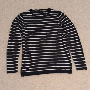 H&M Black and White Striped Knit Pullover, Small